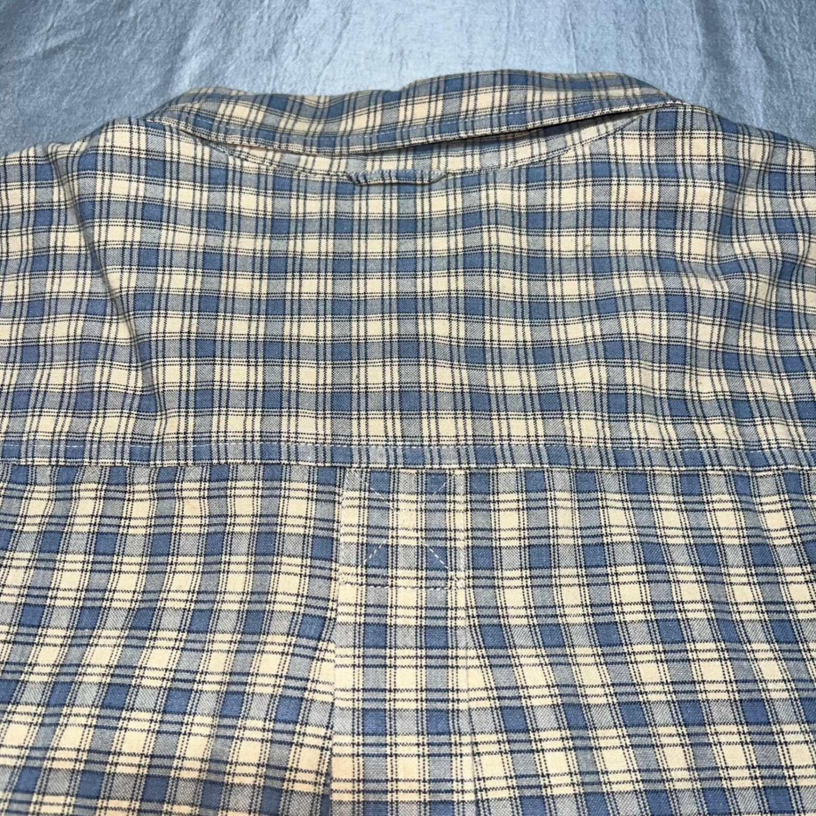Timberland Mens XL Short Sleeve Button Down Shirt Blue Plaid Cotton Casual Logo
