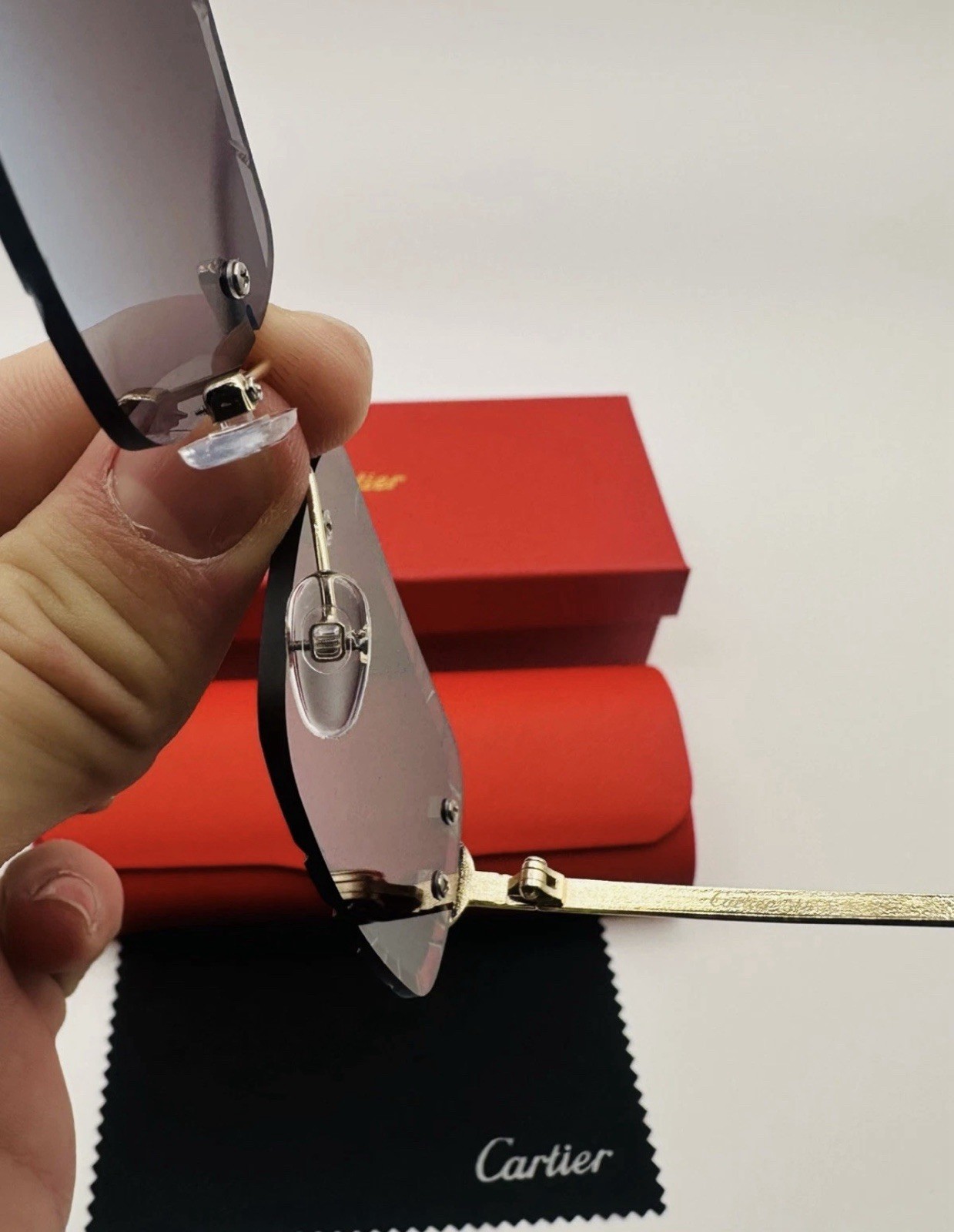 Cartier Big C Diamond Cut Red to Blue Fade Frameless Lens Gold Frame