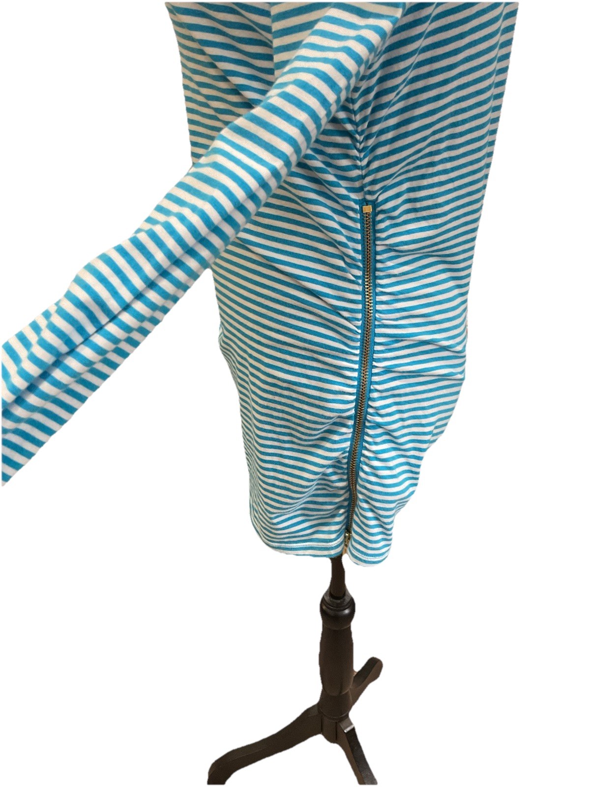 Michael Kors Turquoise And White Striped Tunic Long Slvs Zipper Up One Side PL