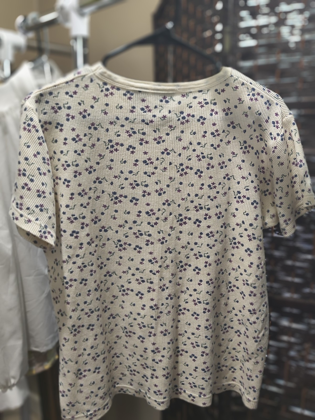 SONOMA Womens XL Beige Floral Knit Crew Neck Short Sleeve T-Shirt Vintage 90s