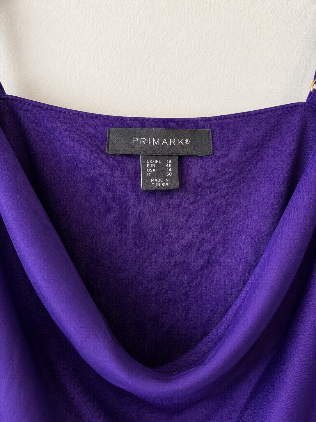 Primark Purple Cowl Neck Cami Top Size 18 Satin Look Strappy Party Top