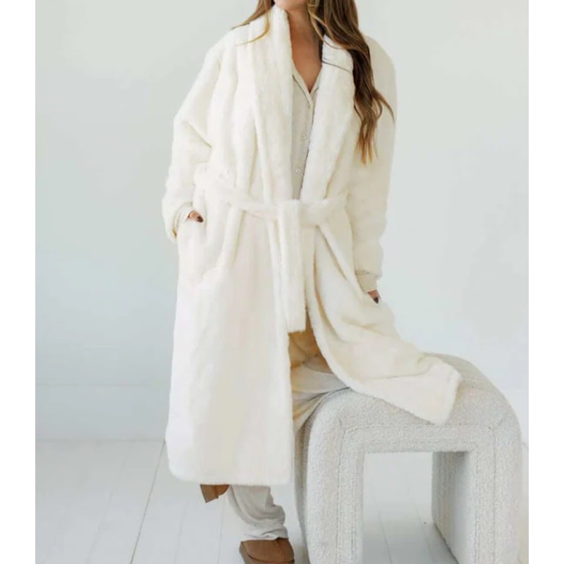 Minky Couture Cream Designer Robe Plush & Soft Faux Fur Heavy Size XS