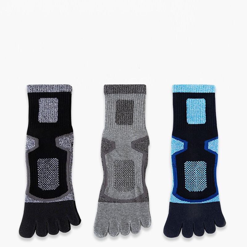 3Pairs Men Five Finger Separate Athletic Toe Crew Socks Sport Causal Cotton 7-11