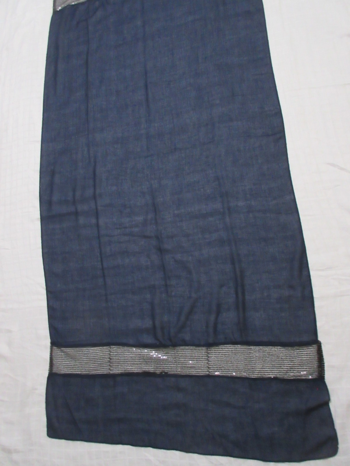 Accessory Connective Navy Rectangular Scarf w Metallic Panels, 30″ W x 70″ L, Ex