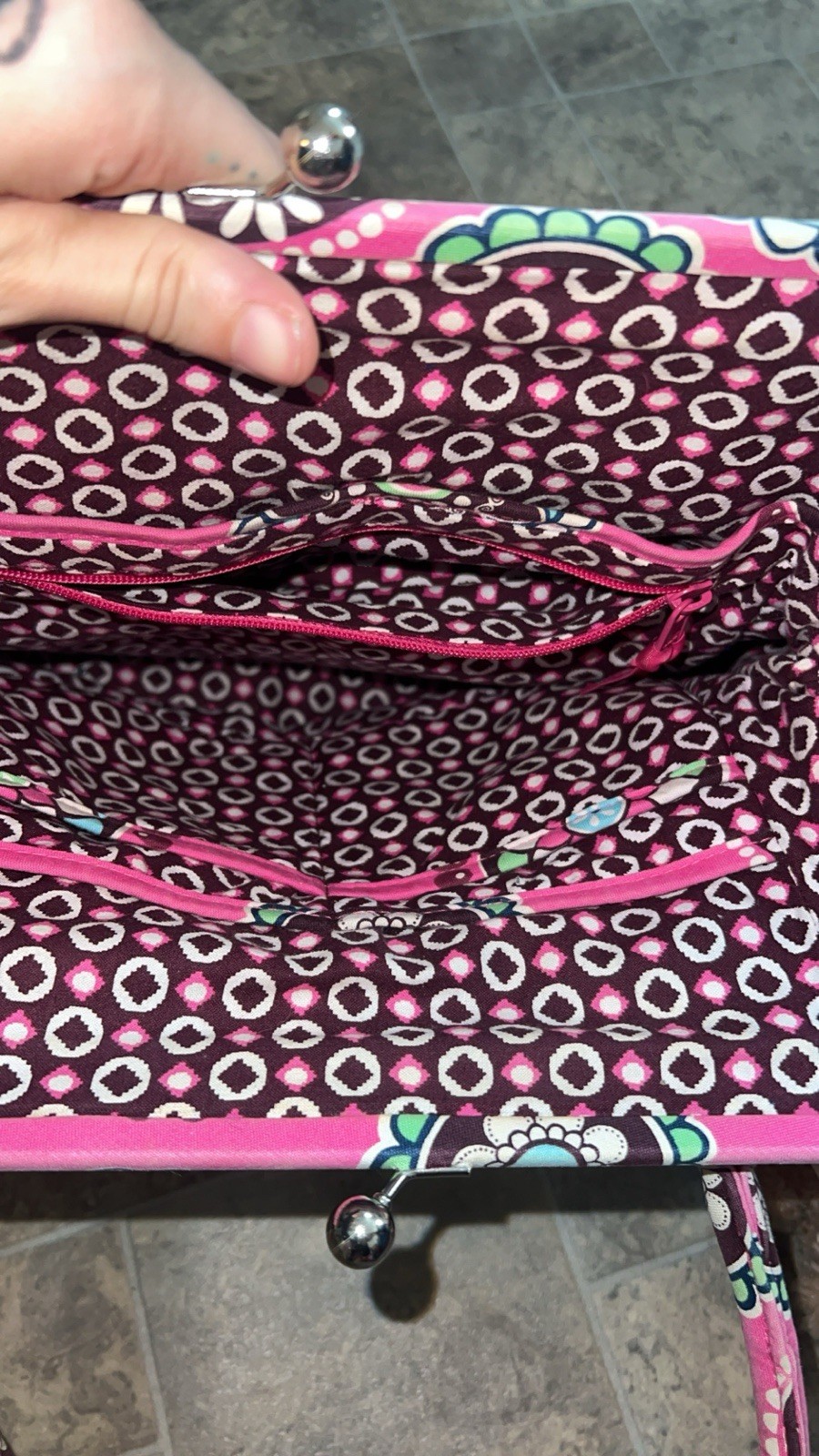 Vera Bradley Pink Multicolor Floral Quilted Shoulder Bag Kiss Lock Zip Pockets