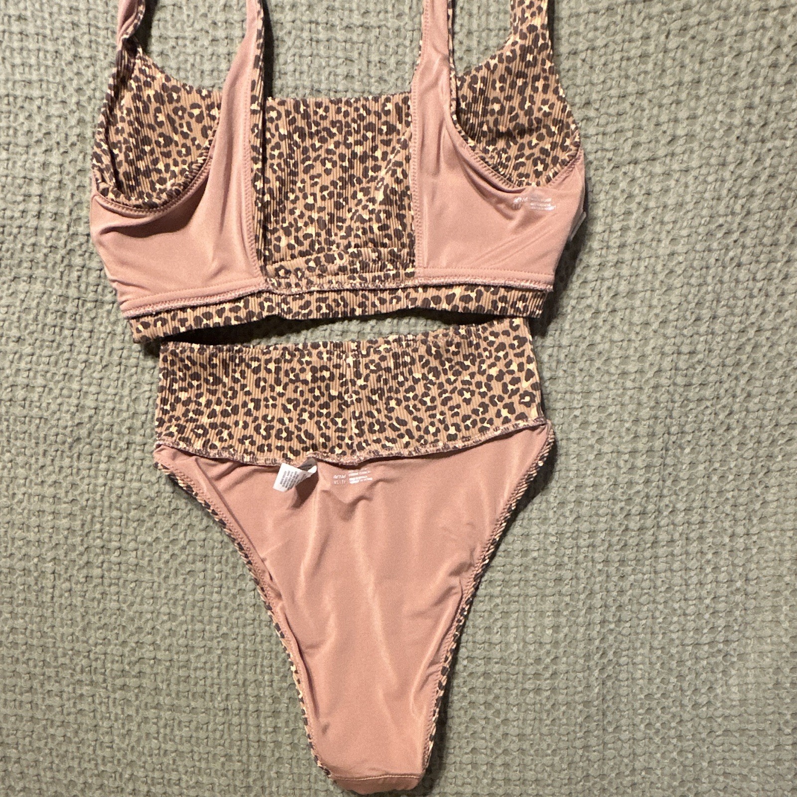 Aerie Ribbed Leopard 2-Piece Bikini Set Bralette Top Cheeky Bottom XS/S