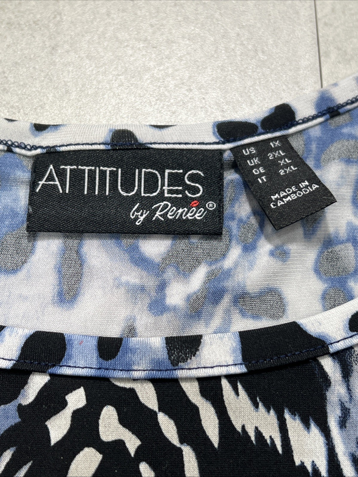 Plus Size Lounge Pant Set Stretch Knit Navy Pull-On Pants Abstract Top 1X QVC