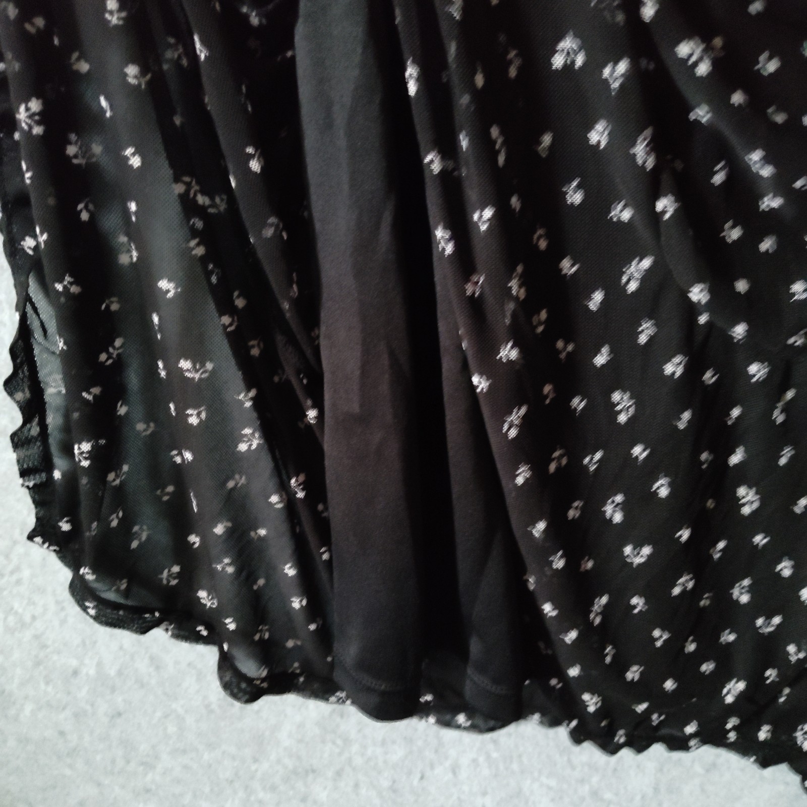 Black Floral Dress Empire Waist Thin Strap Sz L (12-14) Grunge Boho Fairy Twee