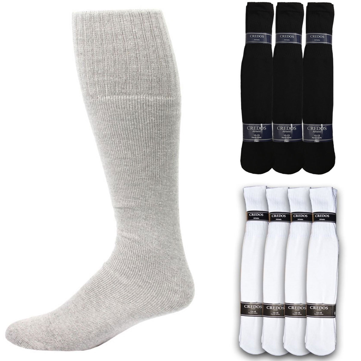 4 Pairs Athletic Thick socks Calf / Knee High Men’s Tube Socks White Black Gray
