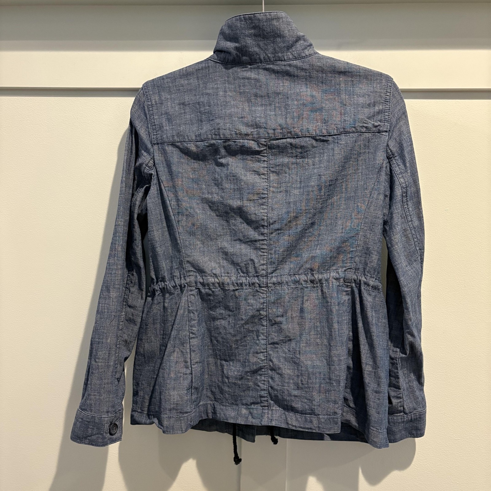 Talbots Womens XS Blue Chambray Jacket Utility Military Safari Drawstring