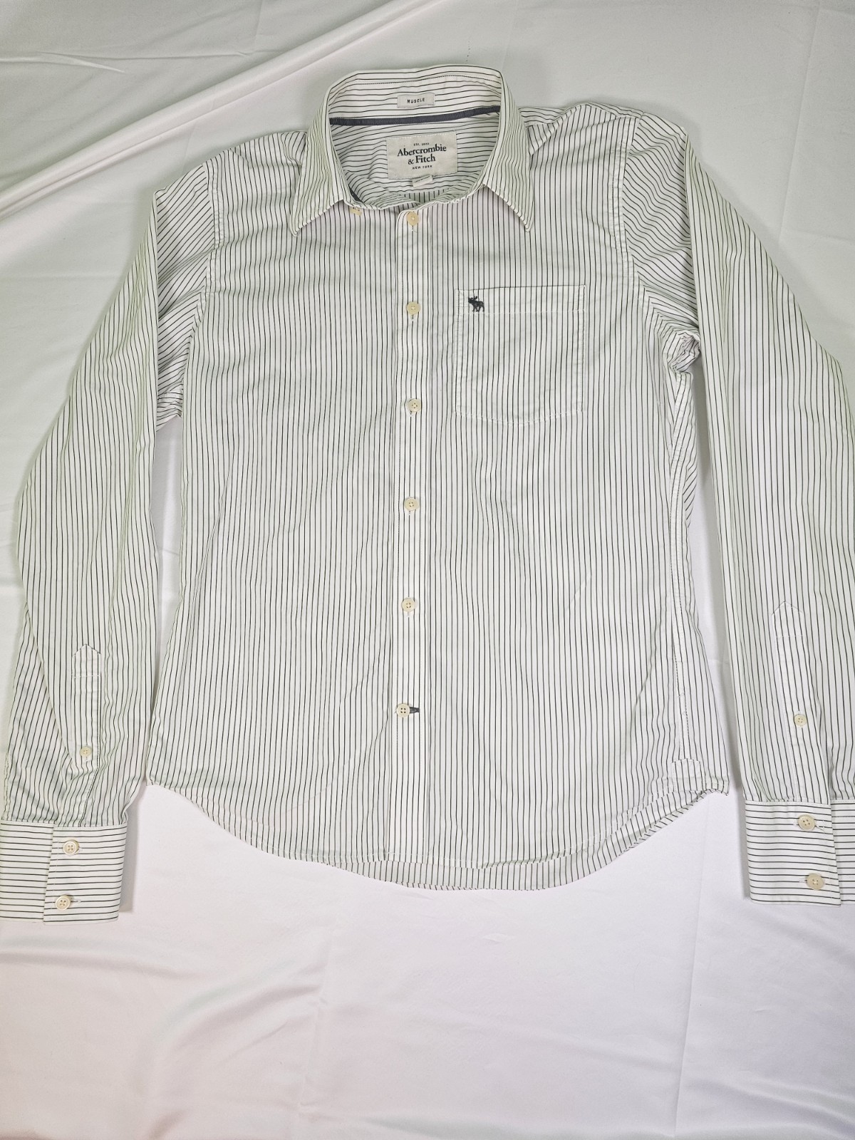 Abercrombie Mens Large Muscle Fit Shirt White Striped Button Long Sleeve Y2K