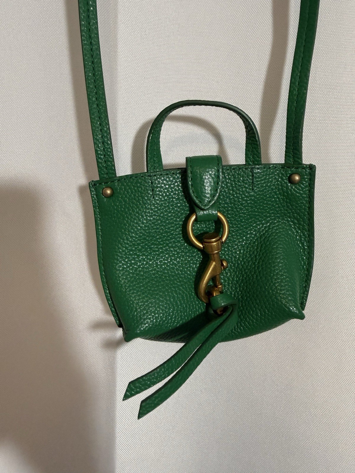 Rebecca Minkoff Green Mini Crossbody Bag Top Handle Detachable Strap Gold HW