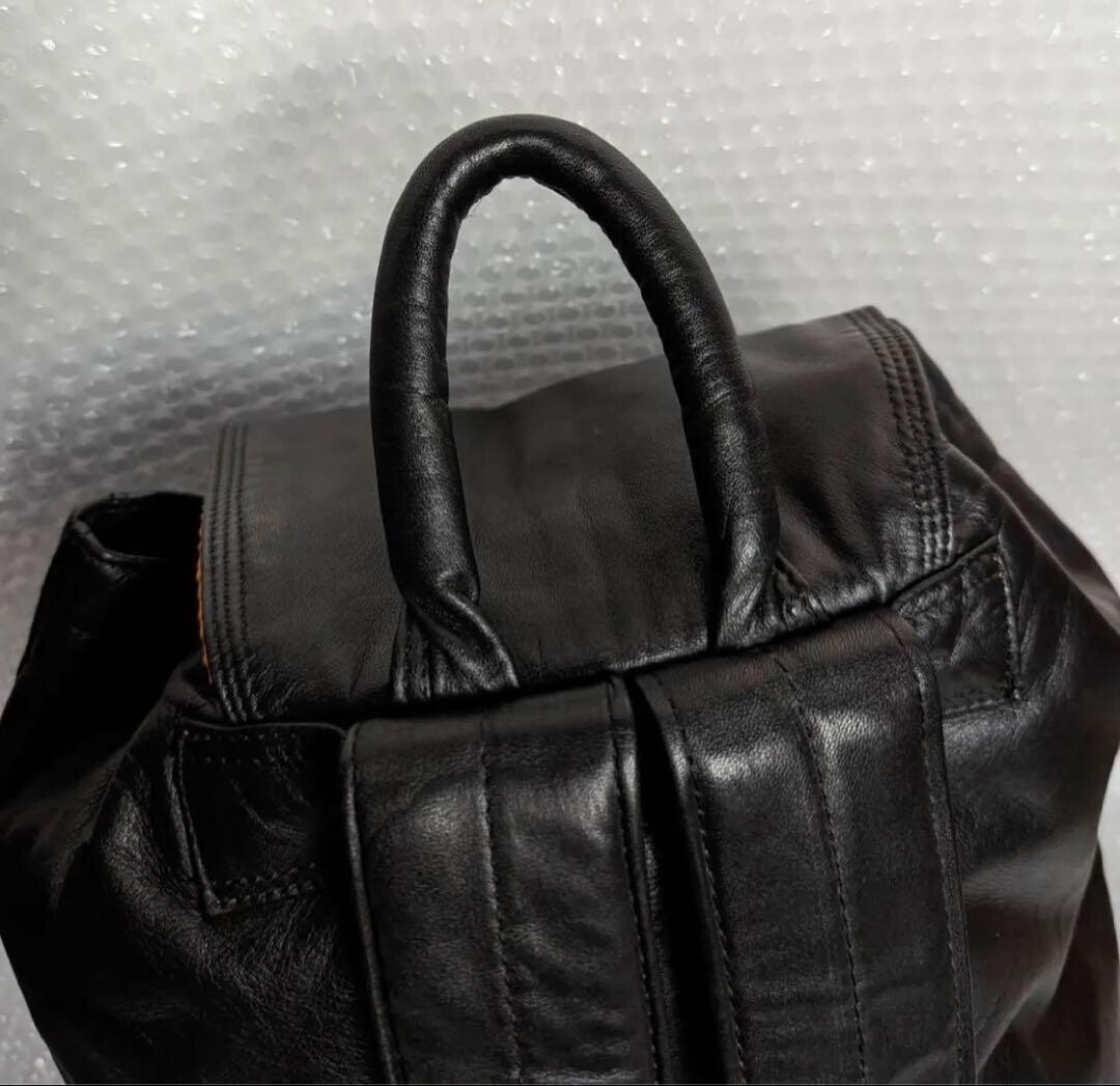 PORTER Tanker Leather Backpack Black Nylon Lined Zip Military Men Japan 43cm