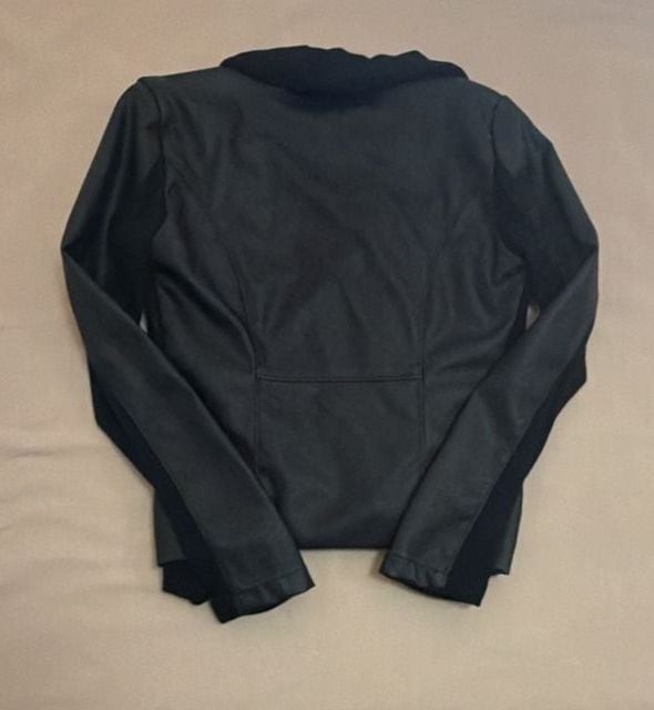 BlankNYC Black Faux Leather & Knit Asymmetric Drape Zip Moto Jacket Size S