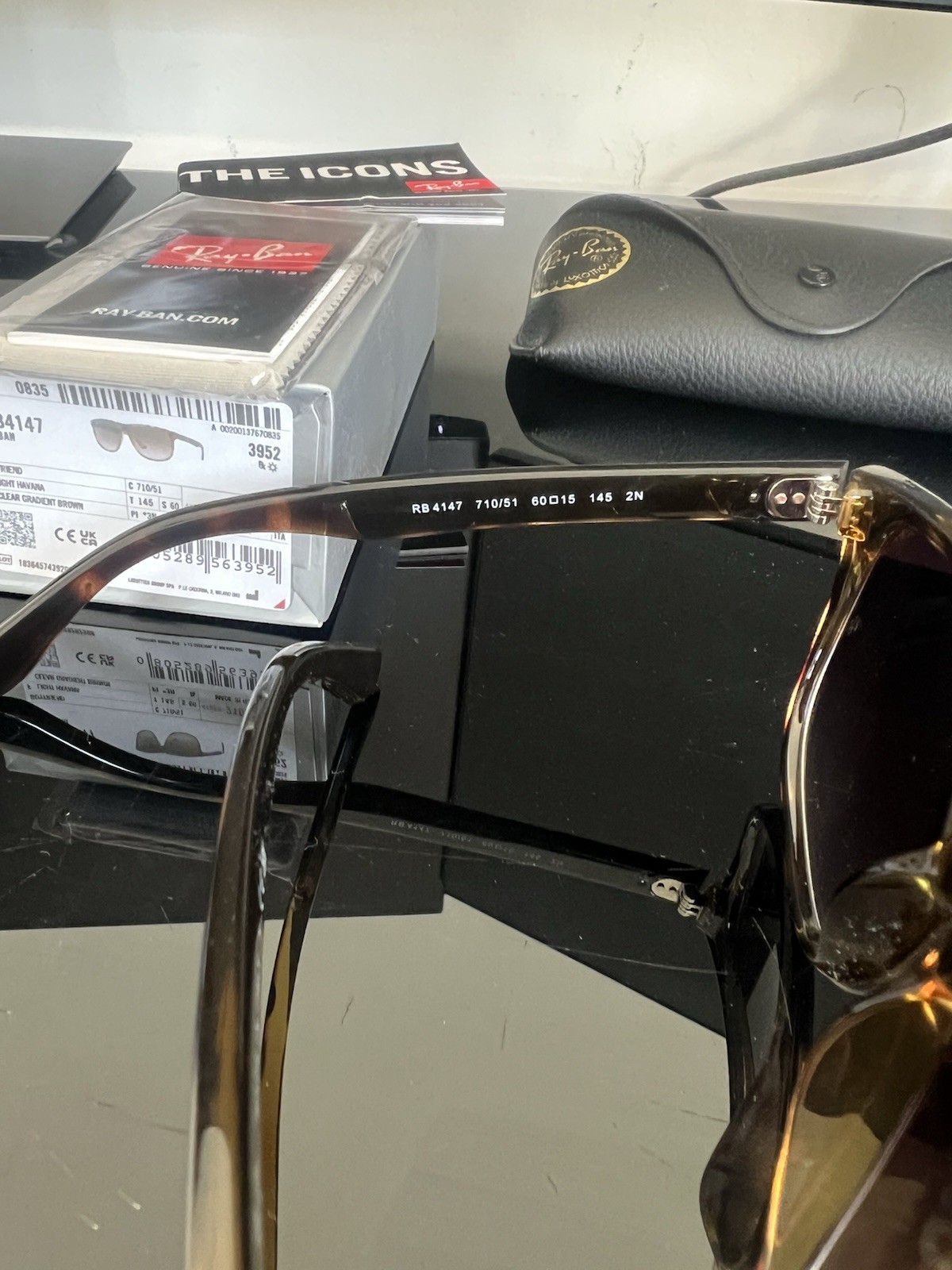 Ray-Ban Boyfriend RB4147 Light Havana, Brown Gradient Lens Size 60/15