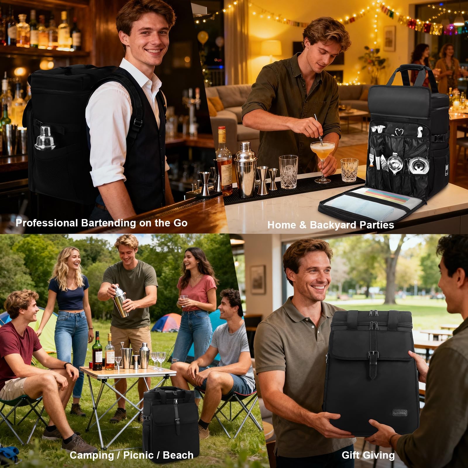 Bartender Bag, Leakproof Travel Bartender Kit Backpack for Carrying Bar Kit, Por