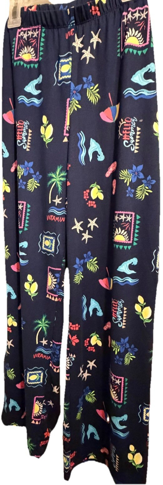 NWT Joyspun Dreamy Soft Pajama Set Medium Tropical Blue Pockets Loungewear