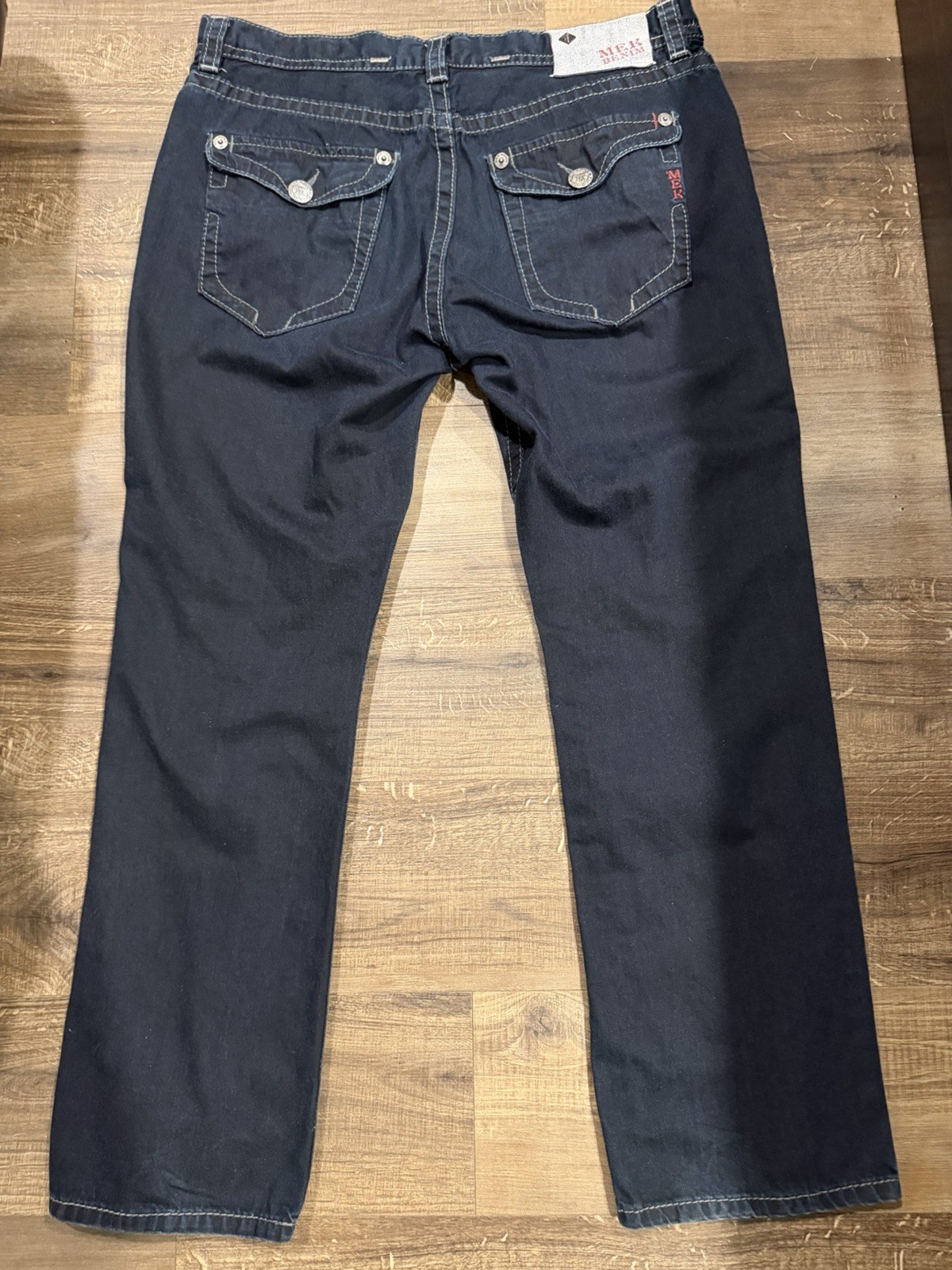 MEK Denim Men’s Dark Wash Blue Straight Leg Cotton Jeans Regular Fit Size 40