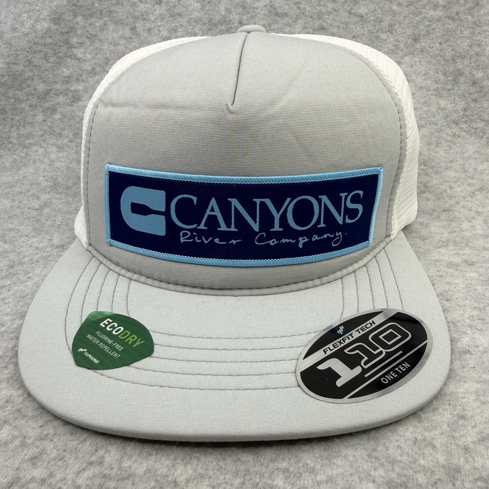 Canyons River Company Truckers Hat Gray Crown White Mesh FlexFit Tech 110 NWOT
