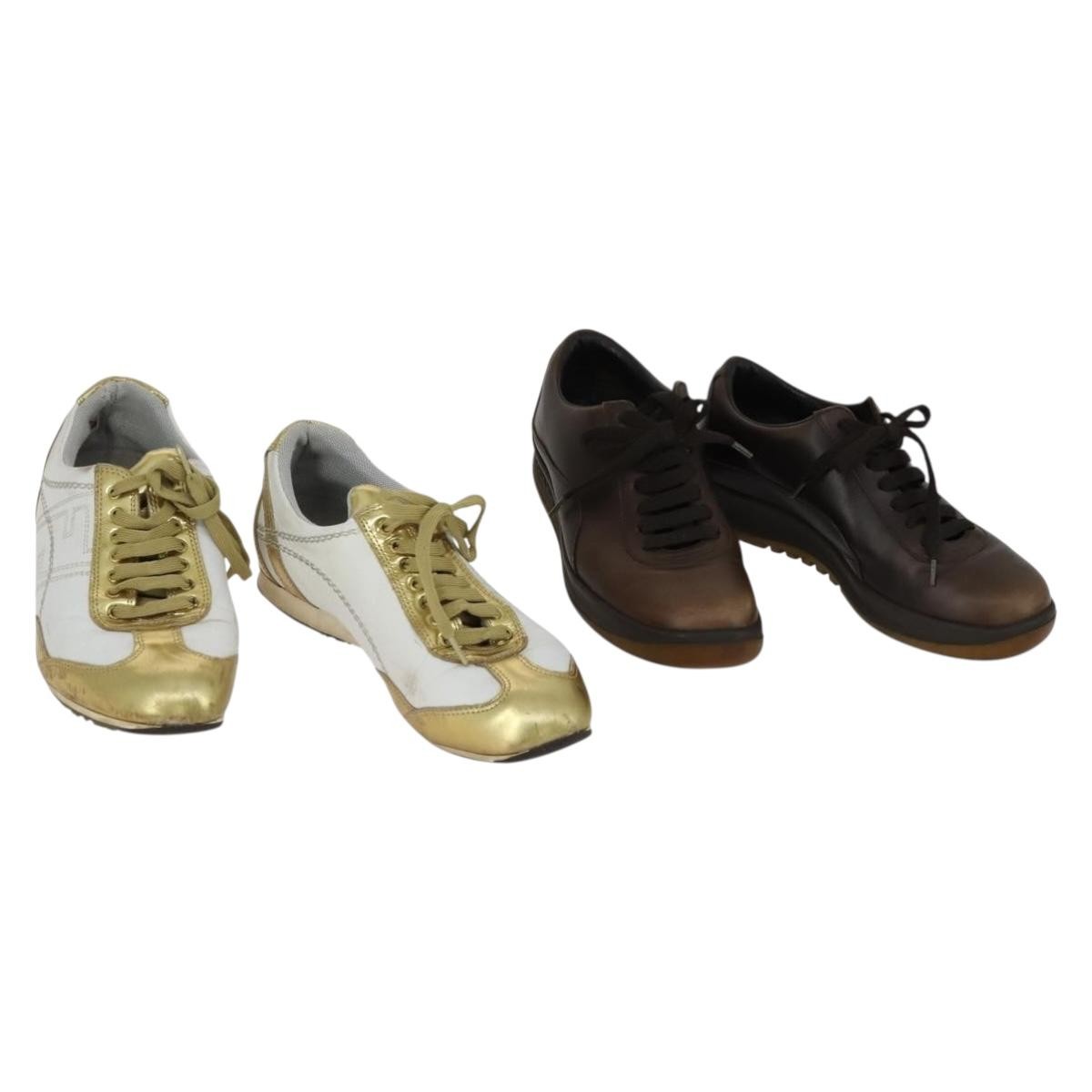 FENDI LOUIS VUITTON Sneakers Leather 2 Set White Brown Auth ti3631