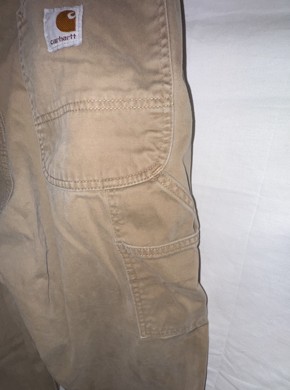 Carhartt Carpenter Work Pants 38×31 * Beige 100% Cotton Tool Pocket Hammer Loop
