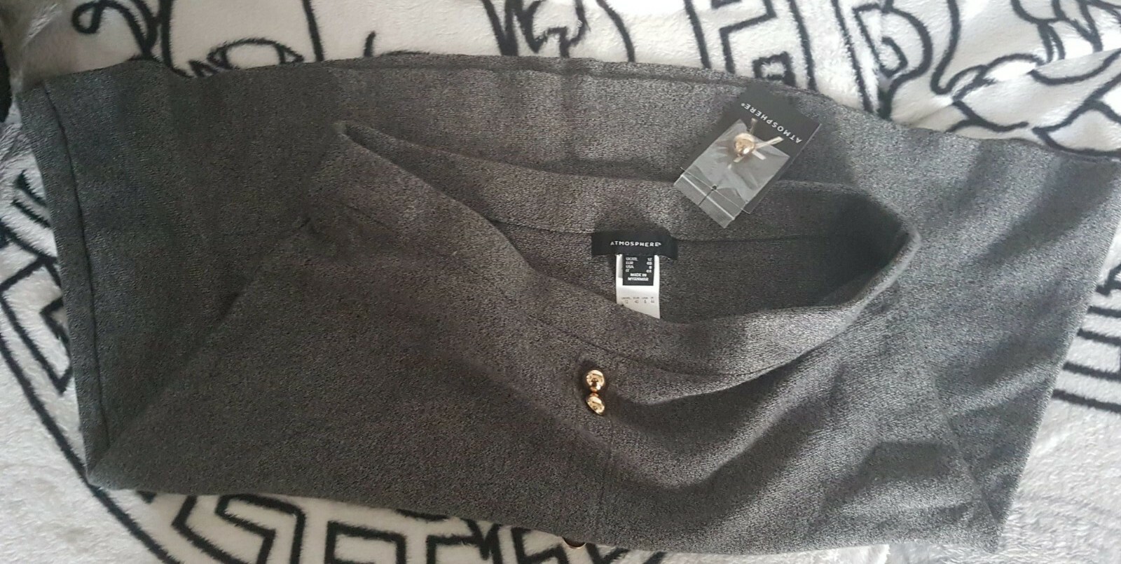 BNWT GREY ATMOSPHERE PRIMARK SKIRT WITH GOLD BUTTONS SIZE 12UK STRETCH WARM TAG
