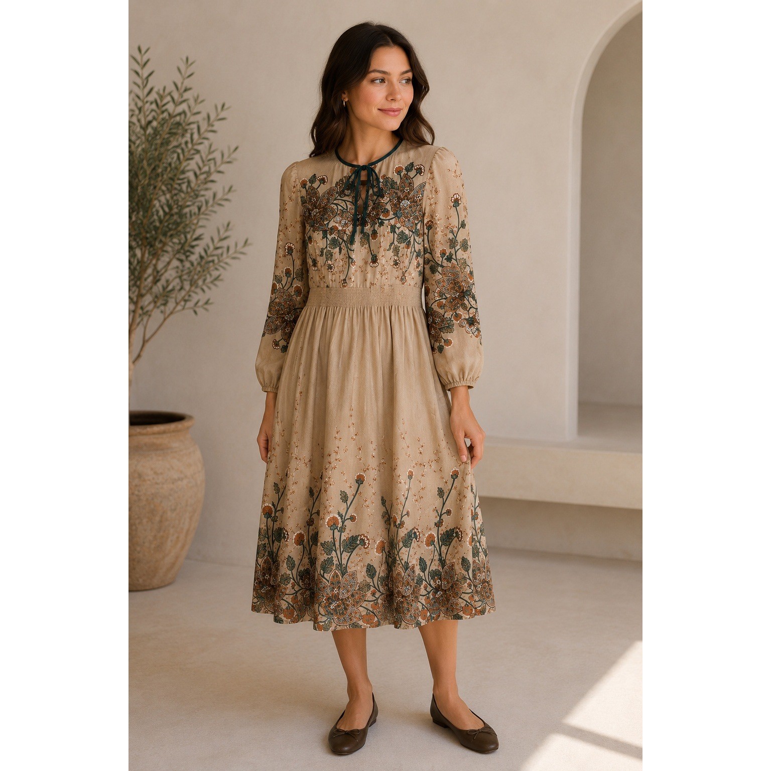 Vintage 70s Jerell of Texas Midi Dress Womens 5 Floral Boho 70s Smocked Waist