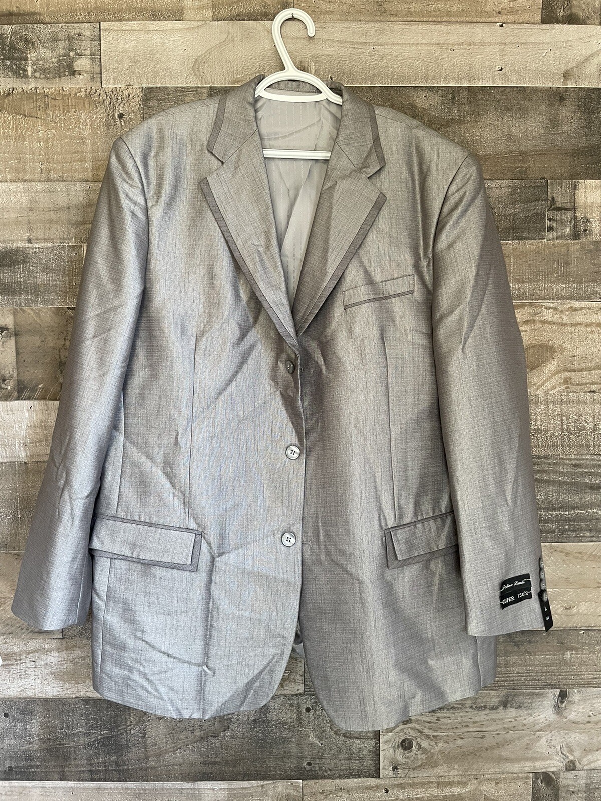 Fortino Landi 2 Piece Suit Mens Size L 44 & 38L Pants Super 150s Metallic Silver