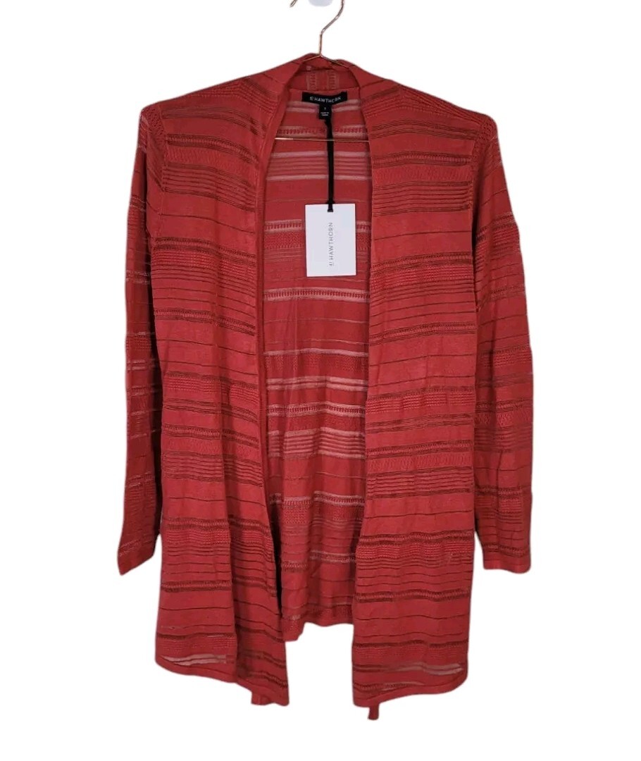 New 41 HAWTHORN M Stripe Open Front Textured Cardigan Women