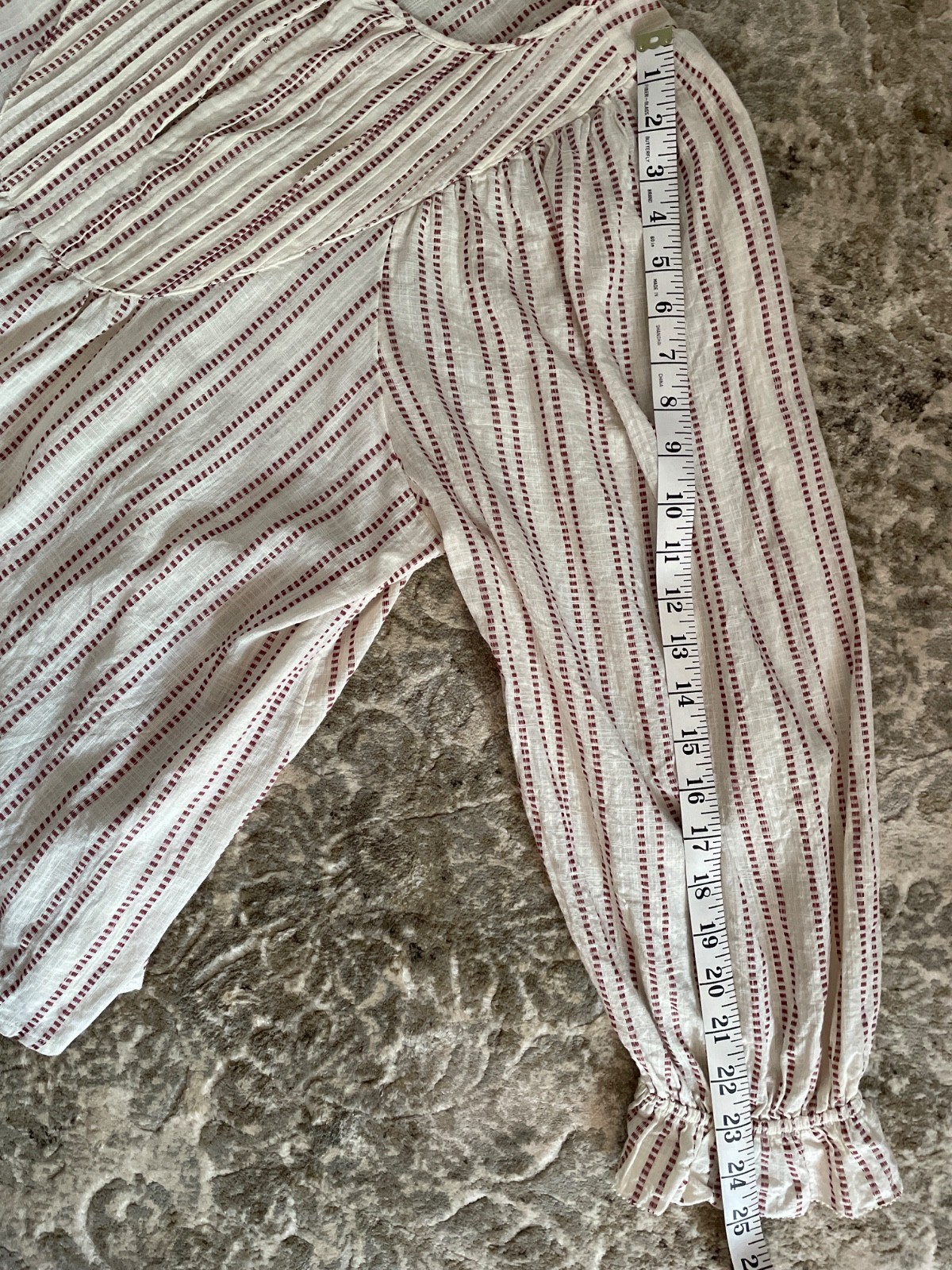 Elizabeth and James Striped Cotton Blouse doze M Boho Peasant Puff Sleeve Cream
