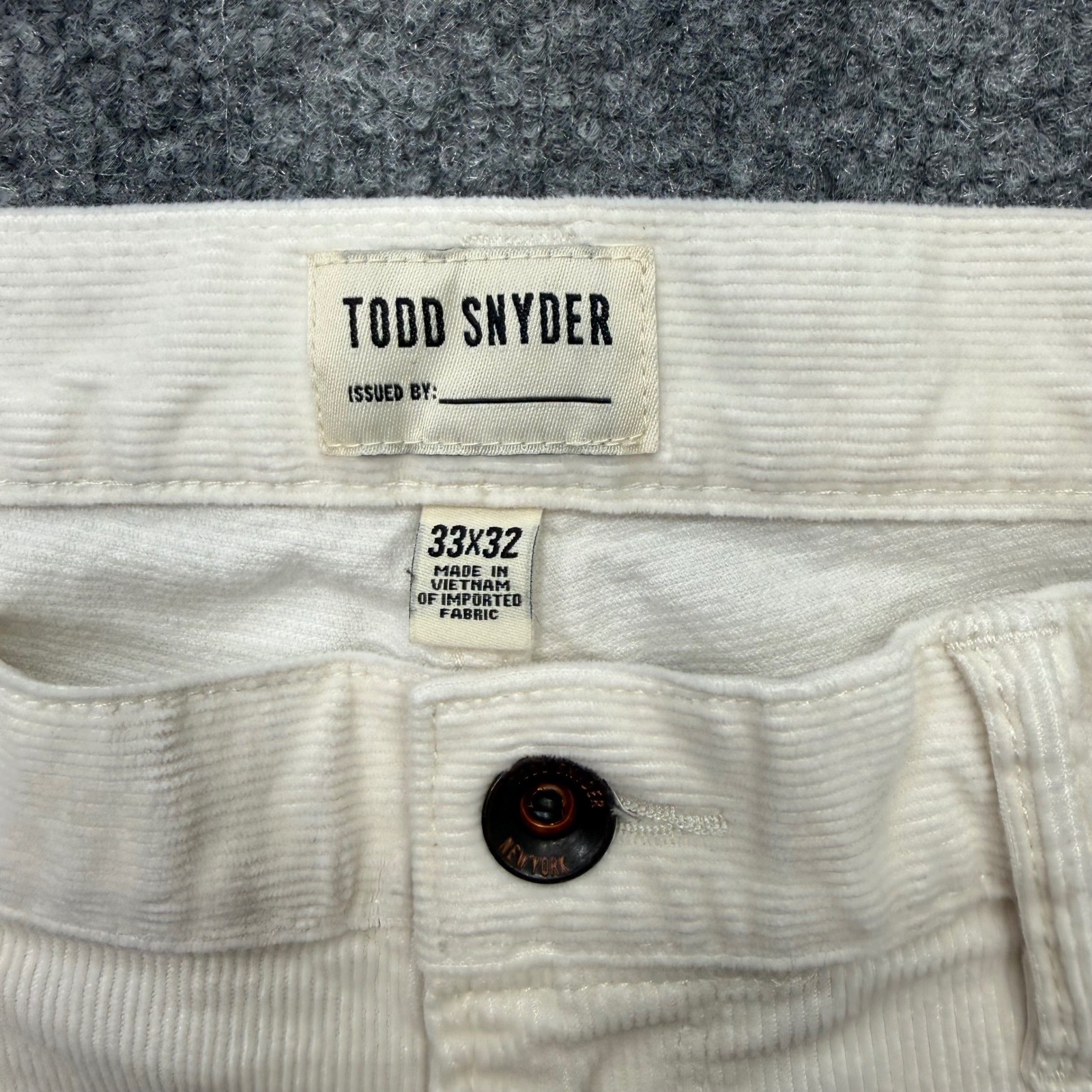 Todd Snyder Slim Fit Stretch Corduroy Pants Mens 33×32 Cream Italian Fabric