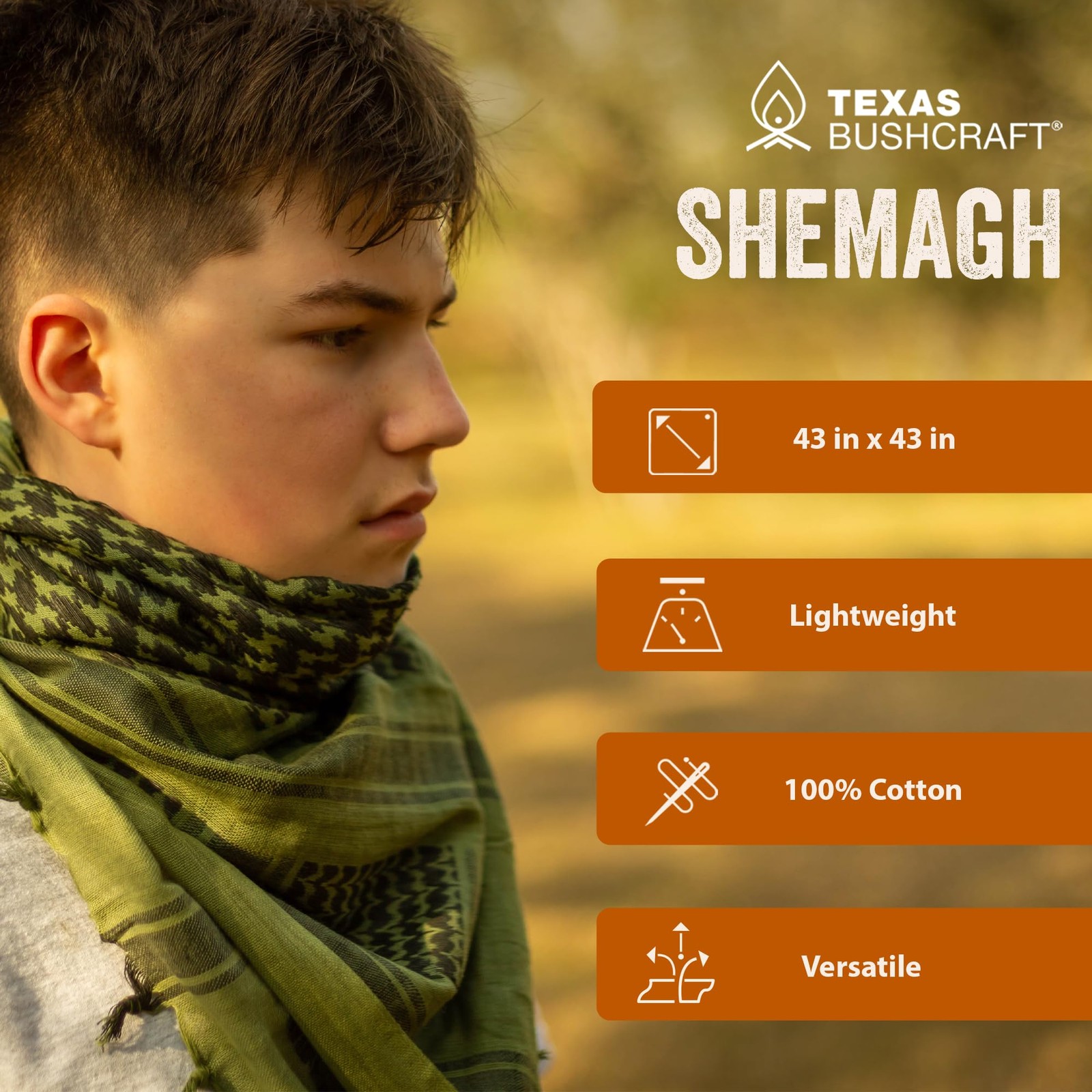 Tactical Shemagh Keffiyeh 100% Cotton for Camping, Hiking, Backpacking (Khaki)