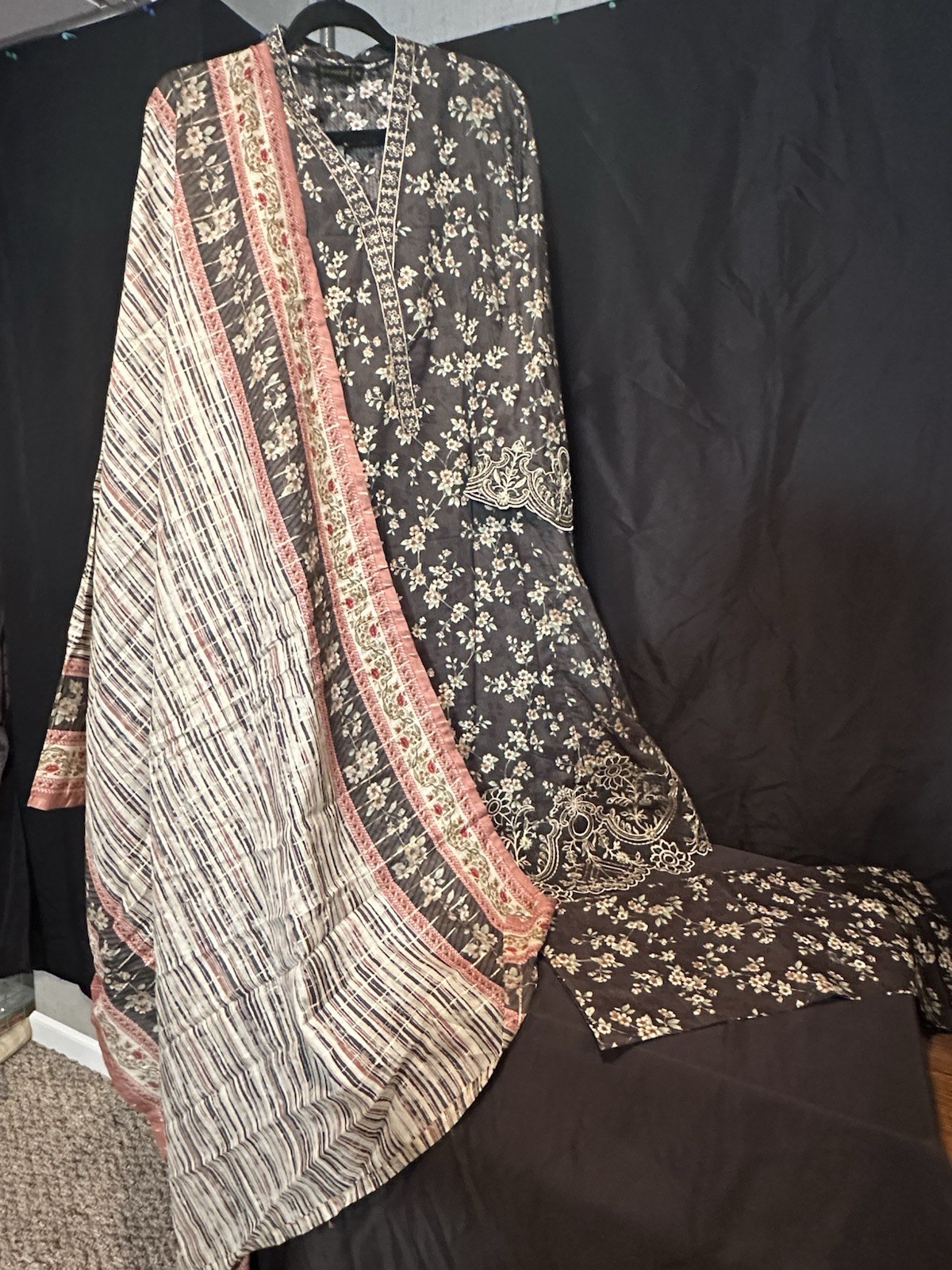 Bin Saeed Lawn Cotton 3 Pc Suit-premium Cut Work Emb- Aline Style-M & L – $44