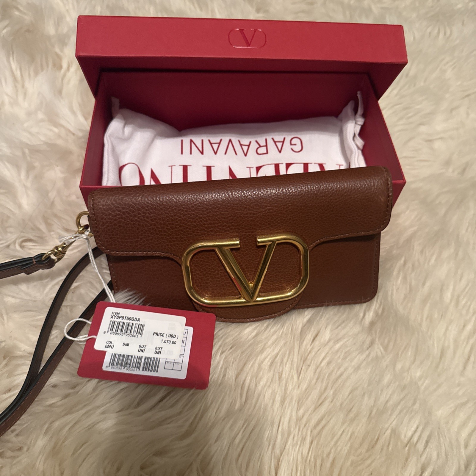 NWT VALENTINO GARAVANI VLOGO BROWN LEATHER LOCO PHONE CASE/CLUTCH BAG