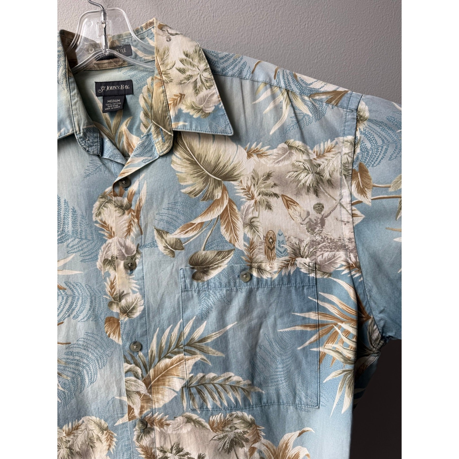 Vintage 80s St John’s Bay Tropical Shirt Hawaiian Island Palm Tree Surfer Mens M