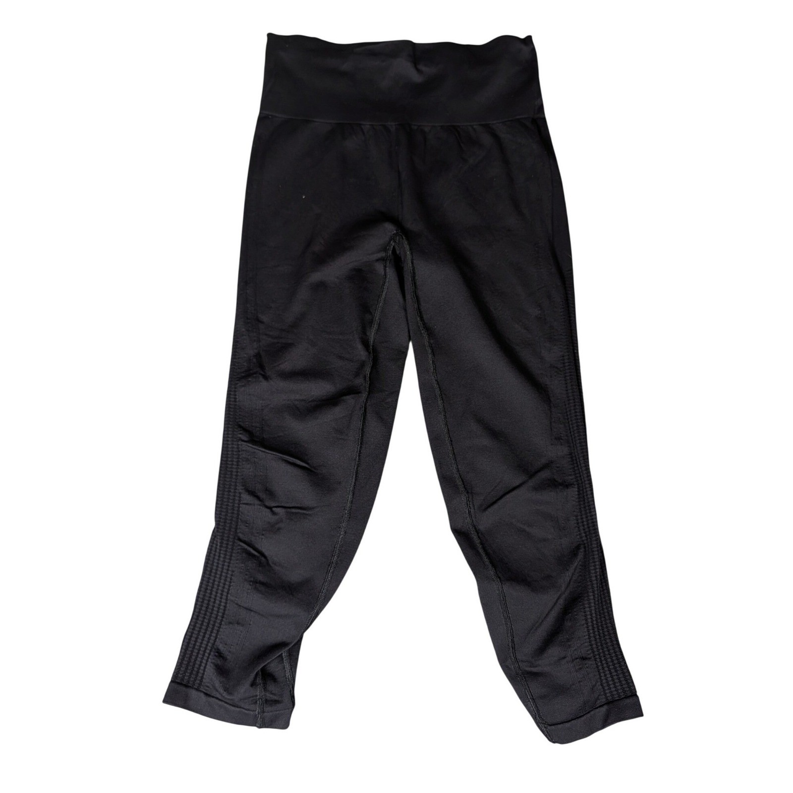 Athleta Black Seamless Cropped Leggings High Rise Ribbed Side Detail 597391-01