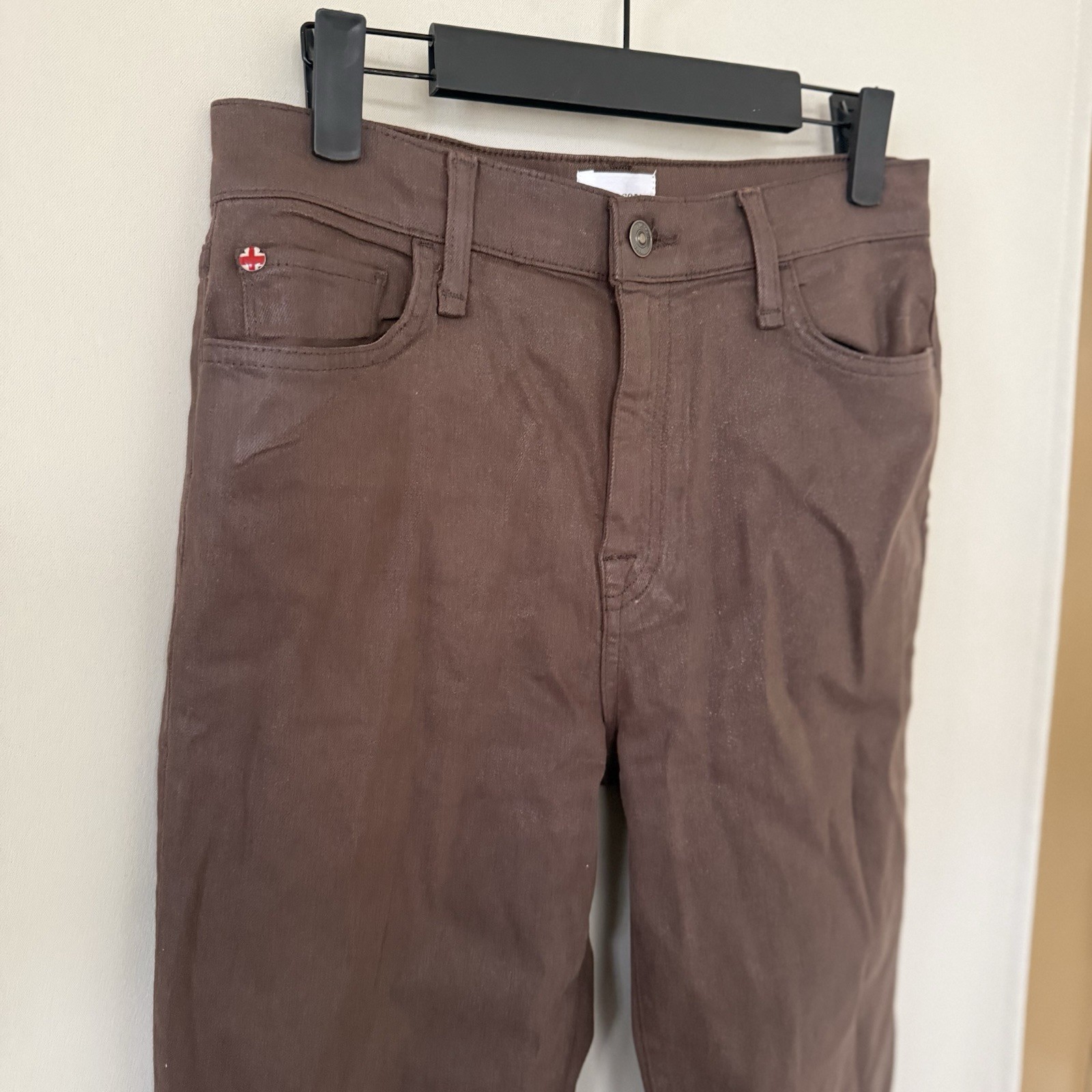 Hudson Womens 28 Brown Noa High Rise Straight Crop Coated Pants Bottoms