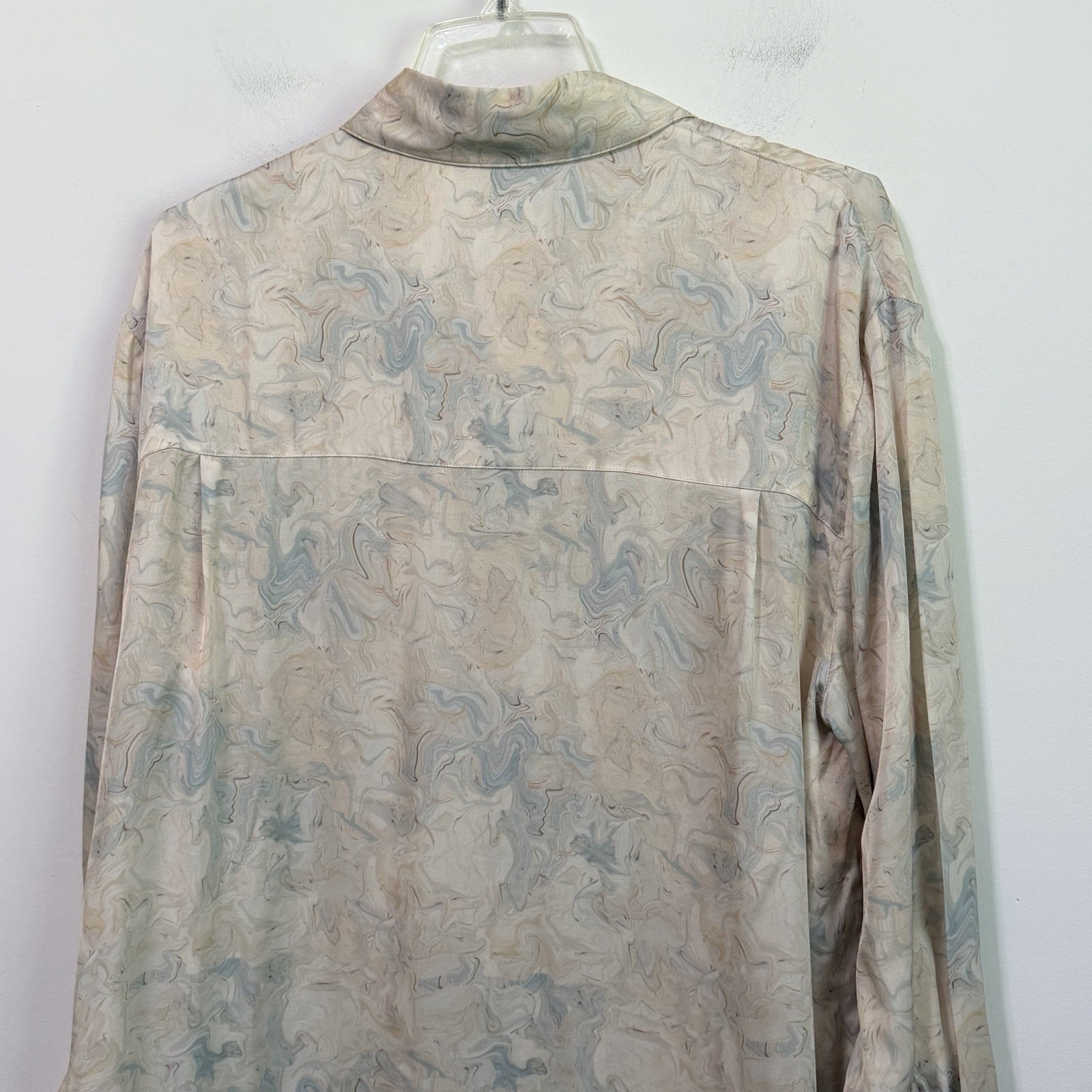 Vince Marble Print Blouse XL Relaxed Button Front Long Sleeve Party Career Top