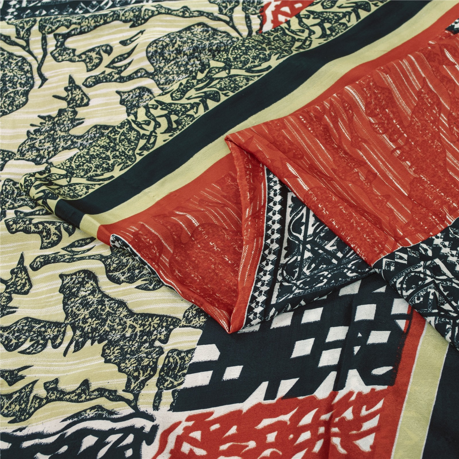 Sanskriti Vintage Indian Sarees Art Silk Fabric Craft Printed Soft 5+Yard Sari