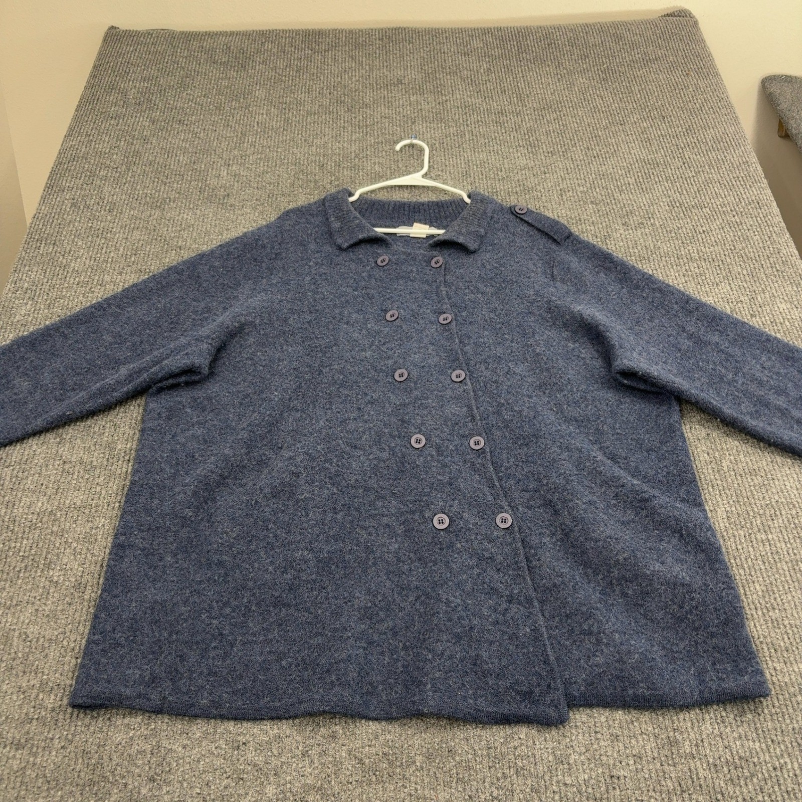 Modern Soul Cardigan Women 3X Blue Wool Double Breasted Peacoat Style Casual
