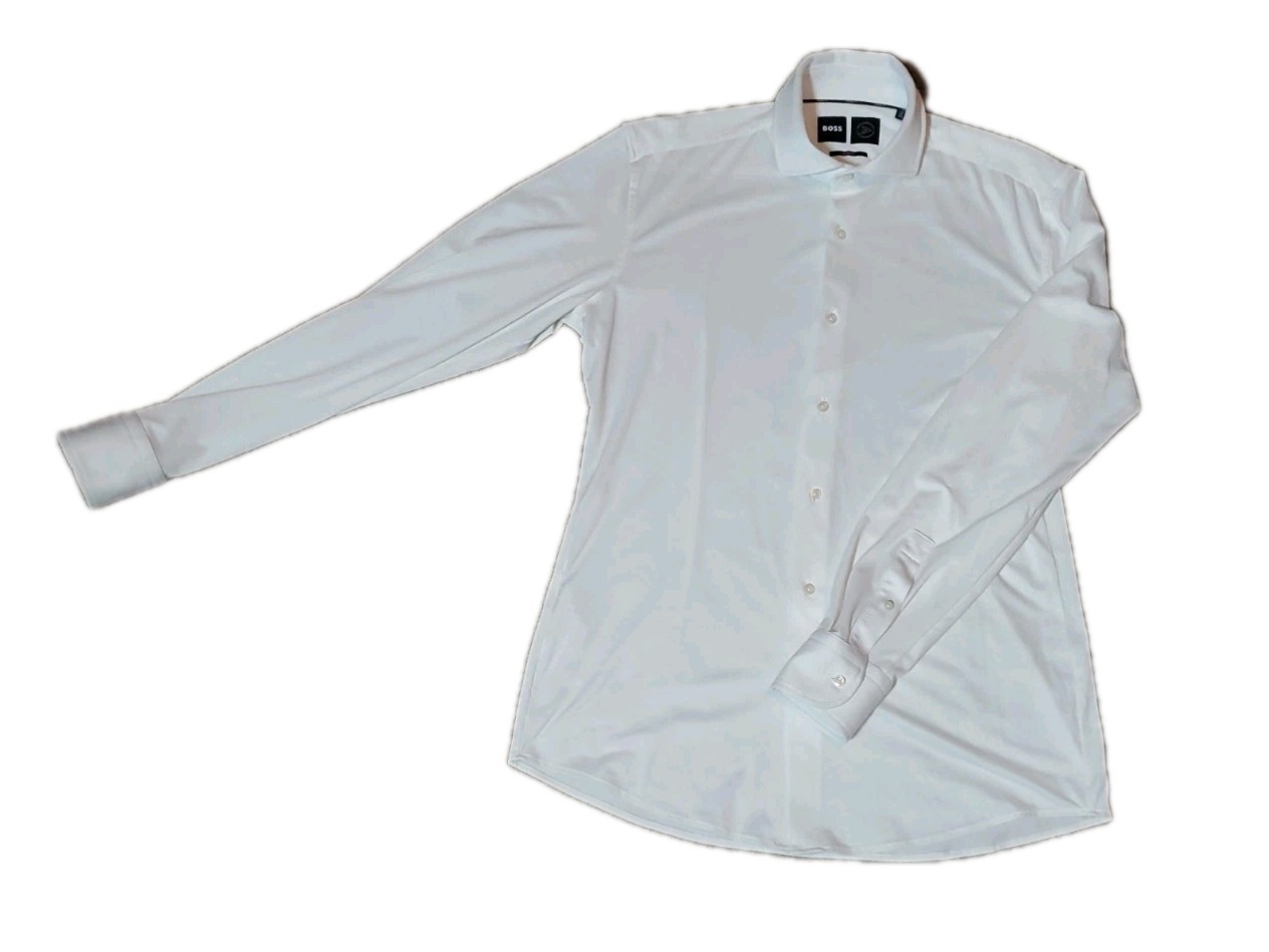 HUGO BOSS Performance Dress Shirt Men’s 39 M 15.5 Slim Fit White Twill Stretch