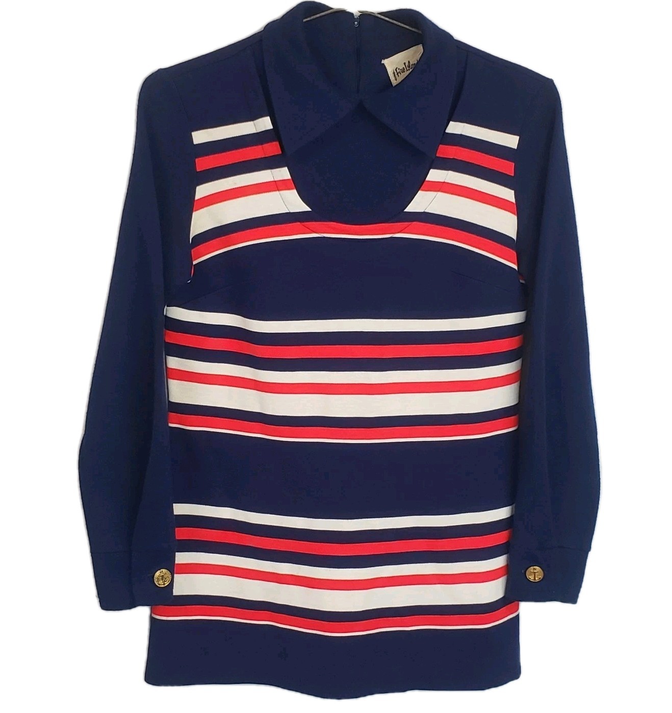 VTG Fire Islander 70s Top Womens Sz 11/12 Nautical Retro Pullover Sweater Polo