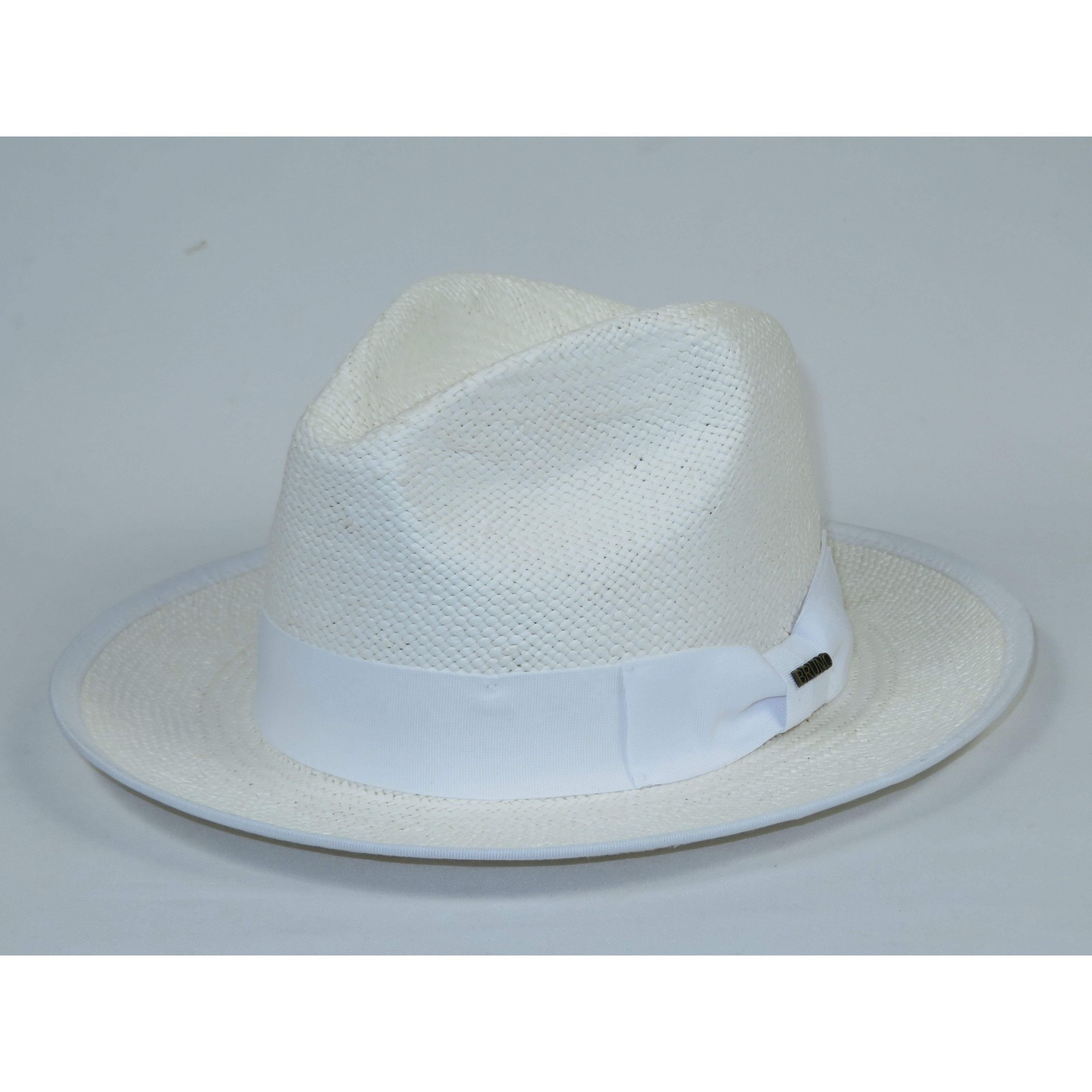 Men’s Bruno Capelo Genuine Straw Hat Snap Brim Fedora PANAMA PM593 White