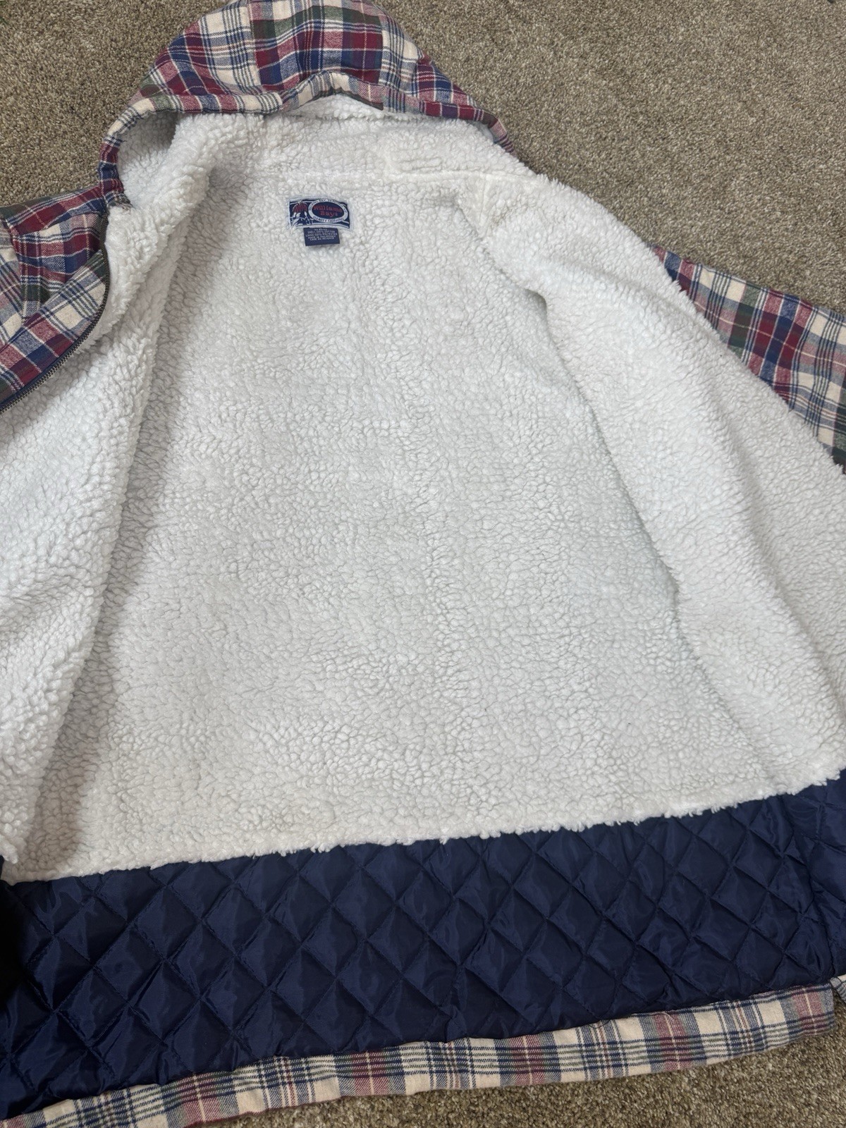 Vtg Williams Bay Sherpa Lined Hooded Flannel Jacket Men’s L Plaid Barn Chore