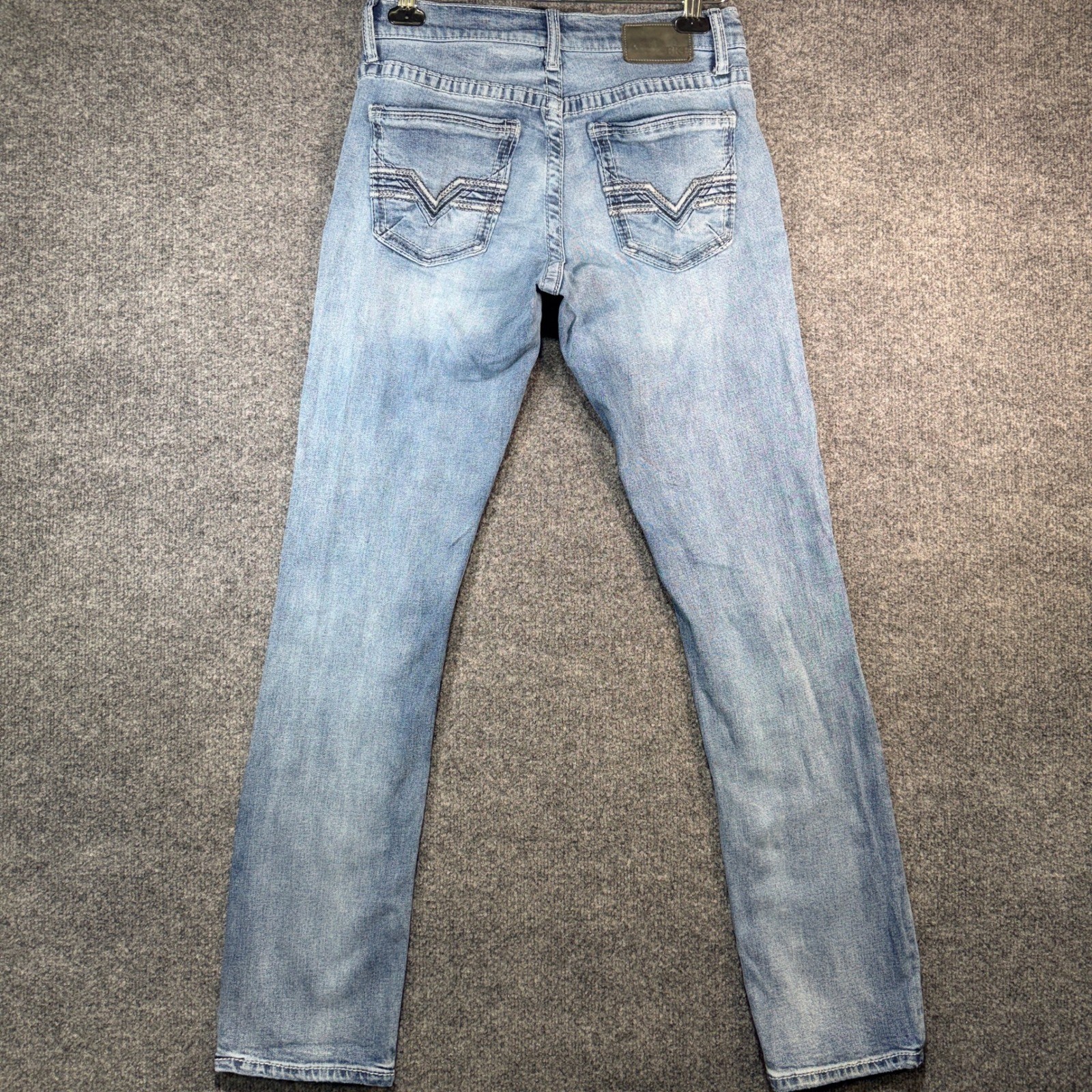 BKE Jake Straight Jeans Mens 31×34 Light Wash Denim Stretch Embroidered Pocket