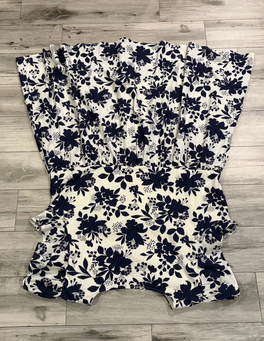 NWT LEA Cotton Boho Black Ivory Floral Flare Sleeve Midi Dress Size 3X Pockets