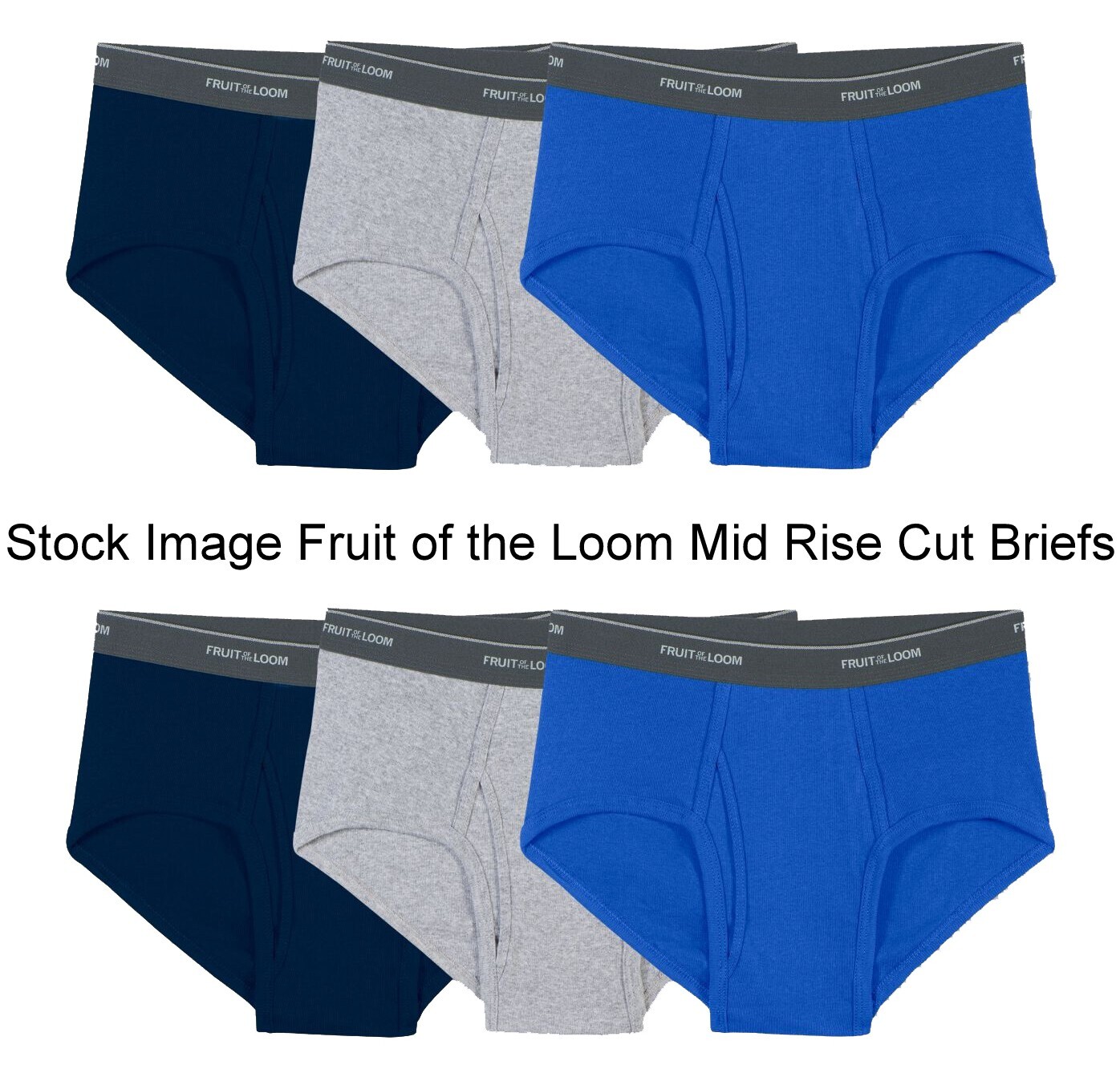 6 Blue Gray Extra Large XL 40-42 Briefs Mid Rise Fruit of the Loom EG 102-107 CM