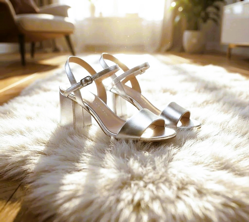 Silver metallic block heel sandals by Bronx (Size 37) with original box