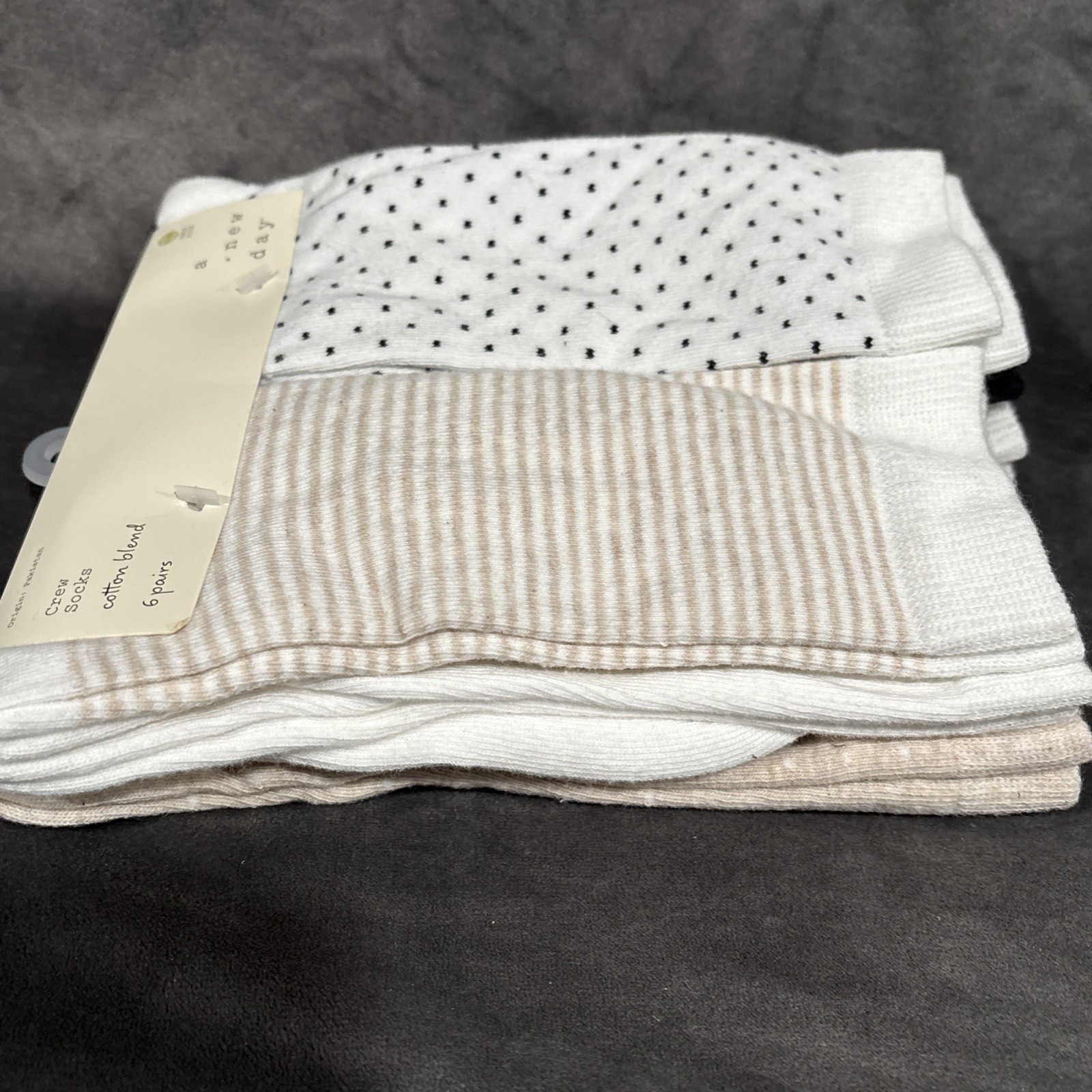 A New Day Cotton Blend Crew Socks 6 Pairs Solid & Patterned Size 4-10