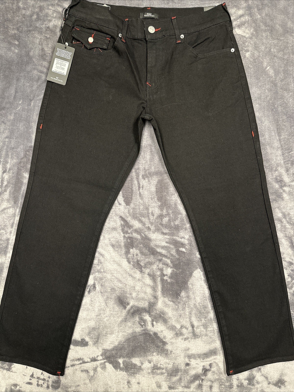 True Religion Ricky Appliqué SN Flap Straight “2SB Black Rinse” 36×30 #701654